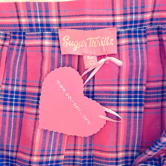 Sugar Thrillz Pink and Purple Pleated Plaid Skirt - Picture 5 of 6